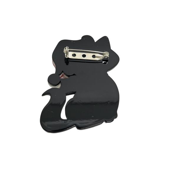 Lucite White Christmas Cat With Santa Hat Brooch Pin - Picture 3 of 3